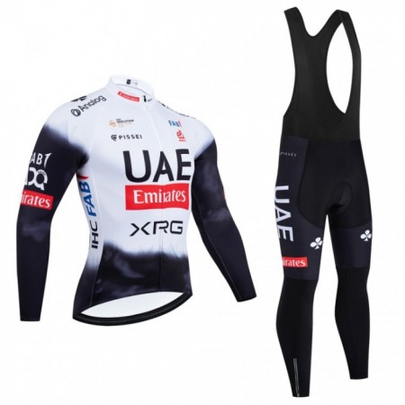 Fietskleding (Fietsshirt Lange Mouw + Lange Koersbroek) 2025 UAE TEAM EMIRATES - Wit